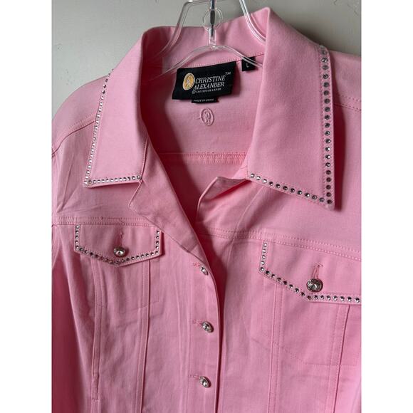 Christine Alexander Pink Denim Jacket Embellished Swarovski Crystal Rhinestones - Picture 3 of 6